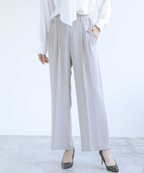 Emilyan（エミリアン）の「【多機能ワイドパンツ】WEB限定！まるで着てないみたい！ハイストレッチカルゼワッシャー・細ベルト付きワイドパンツ（スーツパンツ・レディース・オフホワイト/サックスブルー/チャコールグレー/ライトグレー・S/M/L）」の3枚目の写真