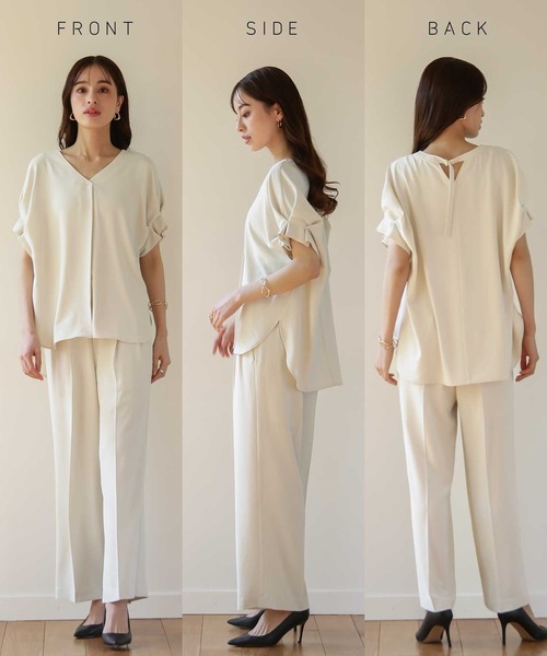 Emilyan（エミリアン）の「【多機能ワイドパンツ】WEB限定！まるで着てないみたい！ハイストレッチカルゼワッシャー・細ベルト付きワイドパンツ（スーツパンツ・レディース・オフホワイト/サックスブルー/チャコールグレー/ライトグレー・S/M/L）」の7枚目の写真