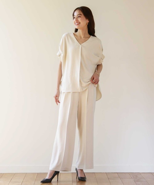 Emilyan（エミリアン）の「【多機能ワイドパンツ】WEB限定！まるで着てないみたい！ハイストレッチカルゼワッシャー・細ベルト付きワイドパンツ（スーツパンツ・レディース・オフホワイト/サックスブルー/チャコールグレー/ライトグレー・S/M/L）」の13枚目の写真