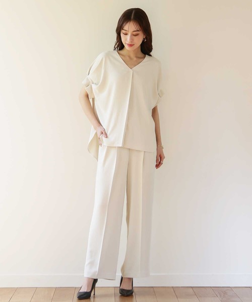 Emilyan（エミリアン）の「【多機能ワイドパンツ】WEB限定！まるで着てないみたい！ハイストレッチカルゼワッシャー・細ベルト付きワイドパンツ（スーツパンツ・レディース・オフホワイト/サックスブルー/チャコールグレー/ライトグレー・S/M/L）」の14枚目の写真