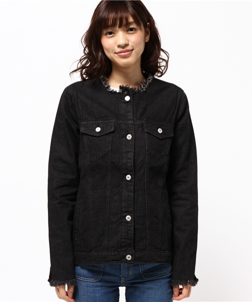 WEGO（ウィゴー）の「WEGO/ノーカラーデニムジャケット（デニムジャケット・レディース・ブラック/ダークインディゴブルー/オフホワイト・FREE）」の14枚目の写真