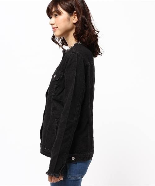 WEGO（ウィゴー）の「WEGO/ノーカラーデニムジャケット（デニムジャケット・レディース・ブラック/ダークインディゴブルー/オフホワイト・FREE）」の15枚目の写真