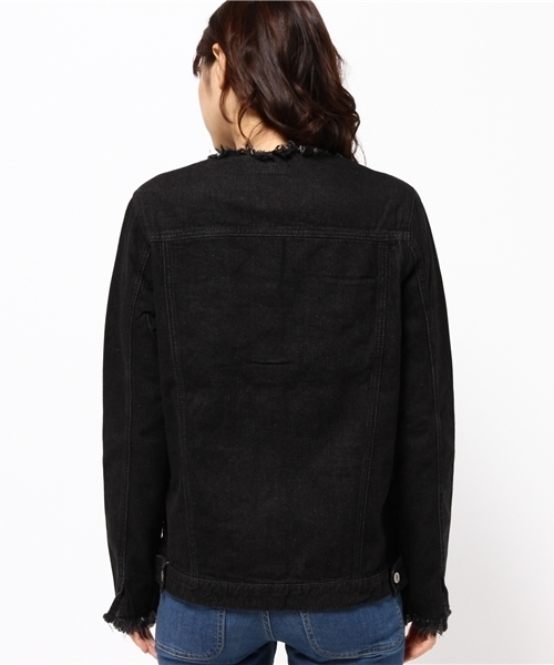 WEGO（ウィゴー）の「WEGO/ノーカラーデニムジャケット（デニムジャケット・レディース・ブラック/ダークインディゴブルー/オフホワイト・FREE）」の16枚目の写真