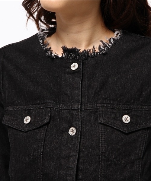 WEGO（ウィゴー）の「WEGO/ノーカラーデニムジャケット（デニムジャケット・レディース・ブラック/ダークインディゴブルー/オフホワイト・FREE）」の17枚目の写真