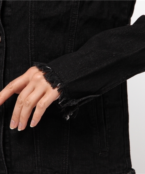 WEGO（ウィゴー）の「WEGO/ノーカラーデニムジャケット（デニムジャケット・レディース・ブラック/ダークインディゴブルー/オフホワイト・FREE）」の18枚目の写真