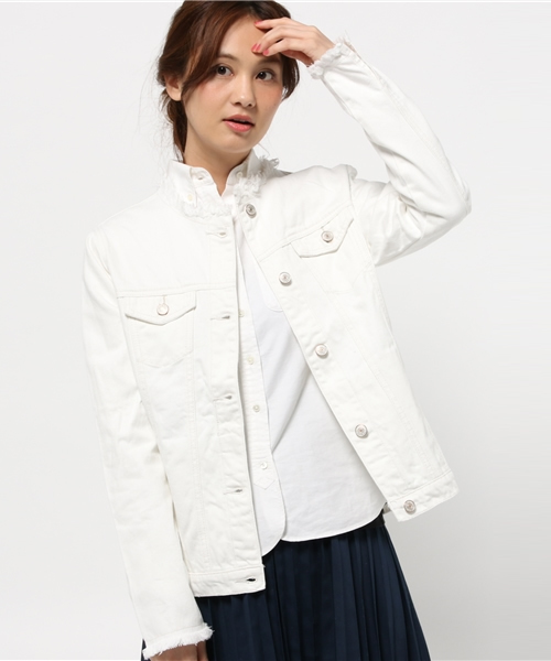 WEGO（ウィゴー）の「WEGO/ノーカラーデニムジャケット（デニムジャケット・レディース・ブラック/ダークインディゴブルー/オフホワイト・FREE）」の6枚目の写真