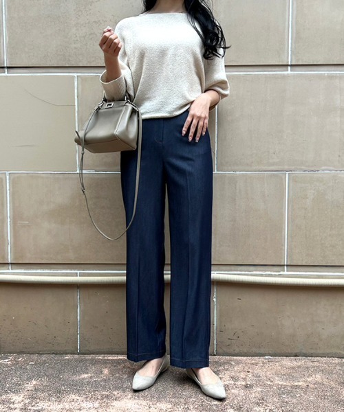 MODE ROBE（モードローブ）の「デニムライクワイドパンツ（スラックス・レディース・ブルー/インディゴブルー・S/M/L）」の2枚目の写真