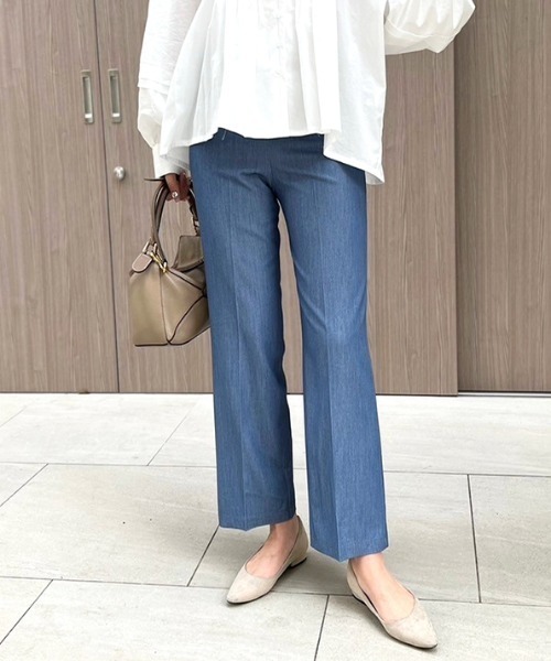 MODE ROBE（モードローブ）の「デニムライクワイドパンツ（スラックス・レディース・ブルー/インディゴブルー・S/M/L）」の3枚目の写真