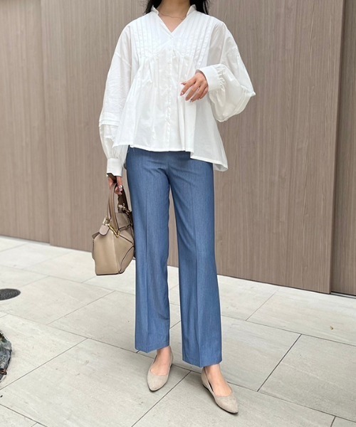 MODE ROBE（モードローブ）の「デニムライクワイドパンツ（スラックス・レディース・ブルー/インディゴブルー・S/M/L）」の4枚目の写真