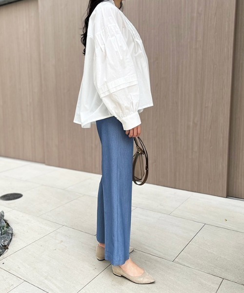 MODE ROBE（モードローブ）の「デニムライクワイドパンツ（スラックス・レディース・ブルー/インディゴブルー・S/M/L）」の7枚目の写真