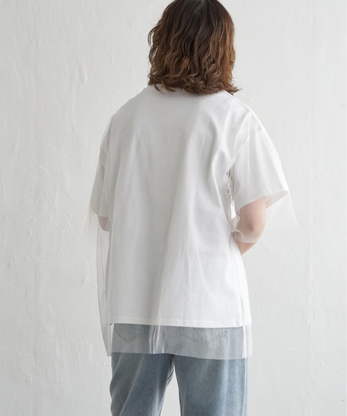 notch.(ノッチ)の「ロゴT&チュールTシャツ レイヤードセット(Tシャツ/カットソー・レディース・ブラック/オフホワイト/グレー/杢グレー・M)」の6枚目の写真