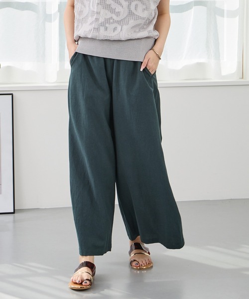 NICOLE white（ニコルホワイト）の「リネン混イージーパンツ（その他パンツ・レディース・ネイビー/ベージュ/グリーン/イエロー・FREE）」の3枚目の写真