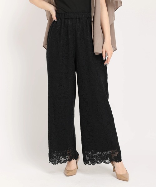 STRAWBERRY-FIELDS（ストロベリーフィールズ）の「ﾘﾗｯｸｽﾚｰｽﾊﾟﾝﾂ（その他パンツ・レディース・ブラック/オフホワイト・2）」の2枚目の写真