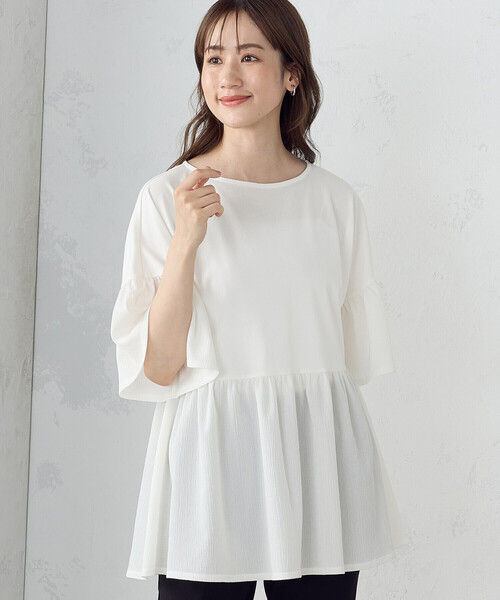 Comme Ca Mature(コムサマチュア)の「ドッキングペプラムプルオーバー(Tシャツ/カットソー・レディース・ホワイト/ブラック/ベージュ・FREE)」の6枚目の写真