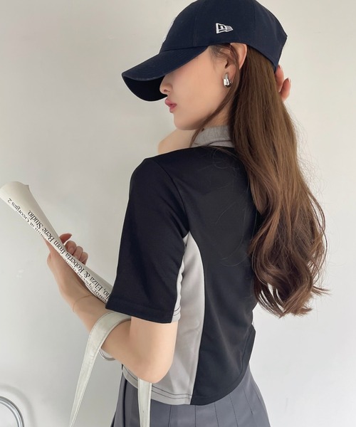 Ada.(エイダ)の「ダブルジップ ゲーミング ハイネック クロップド トップス(Tシャツ/カットソー・レディース・ブラック/グレー・FREE)」の10枚目の写真