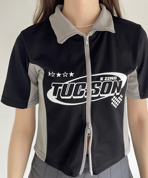 Ada.(エイダ)の「ダブルジップ ゲーミング ハイネック クロップド トップス(Tシャツ/カットソー・レディース・ブラック/グレー・FREE)」の21枚目の写真