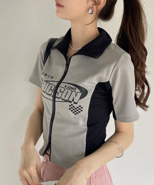 Ada.(エイダ)の「ダブルジップ ゲーミング ハイネック クロップド トップス(Tシャツ/カットソー・レディース・ブラック/グレー・FREE)」の14枚目の写真