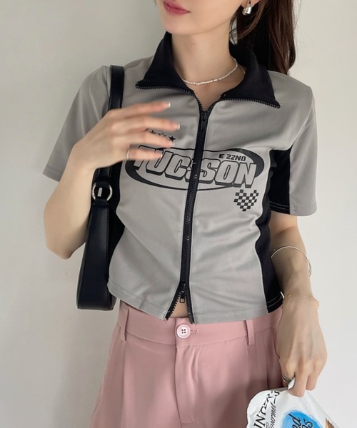 Ada.(エイダ)の「ダブルジップ ゲーミング ハイネック クロップド トップス(Tシャツ/カットソー・レディース・ブラック/グレー・FREE)」の17枚目の写真