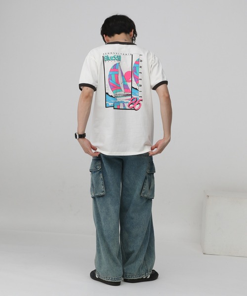 RAGEBLUE（レイジブルー）の「レトロプリント/リンガーTシャツ（Tシャツ/カットソー・メンズ・ホワイト系その他3/ホワイト・MEDIUM/LARGE）」の4枚目の写真