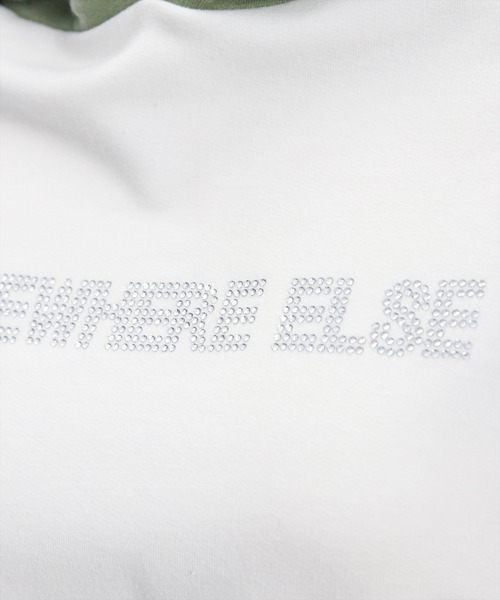 clear(クリア)の「フード付き配色ラインストーンロゴ半袖パーカトップス(パーカー・レディース・グレー系その他/ホワイト×ブラック/ホワイト系その他・F)」の5枚目の写真