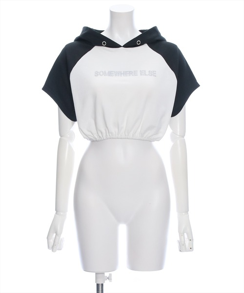 clear(クリア)の「フード付き配色ラインストーンロゴ半袖パーカトップス(パーカー・レディース・グレー系その他/ホワイト×ブラック/ホワイト系その他・F)」の20枚目の写真