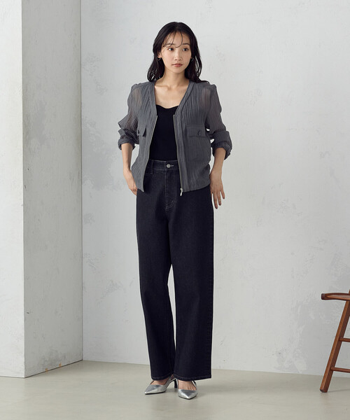 COMME CA ISM(コムサイズム)の「シアー Vネックブルゾン(ブルゾン・レディース・チャコール/モカ・MEDIUM/LARGE)」の4枚目の写真