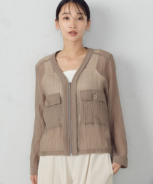 COMME CA ISM(コムサイズム)の「シアー Vネックブルゾン(ブルゾン・レディース・チャコール/モカ・MEDIUM/LARGE)」の9枚目の写真