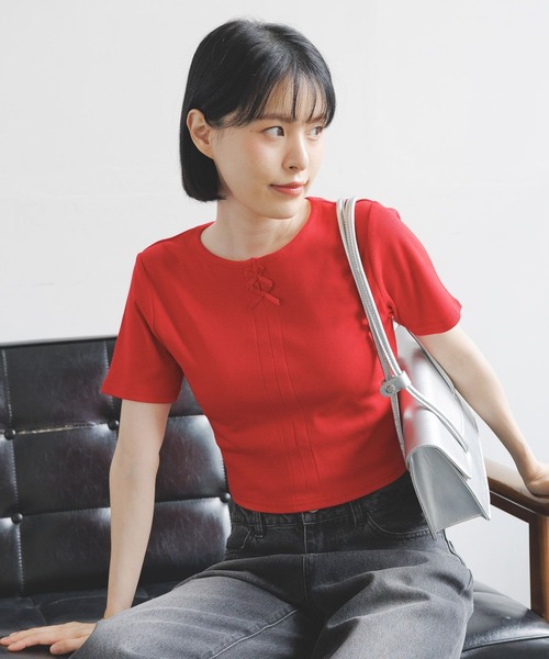 3.3 Field Trip (3.3フィールドトリップ)の「3.3 Field Trip/フロントリボンT(Tシャツ/カットソー・レディース・ネイビー/ホワイト/レッド・FREE)」の3枚目の写真