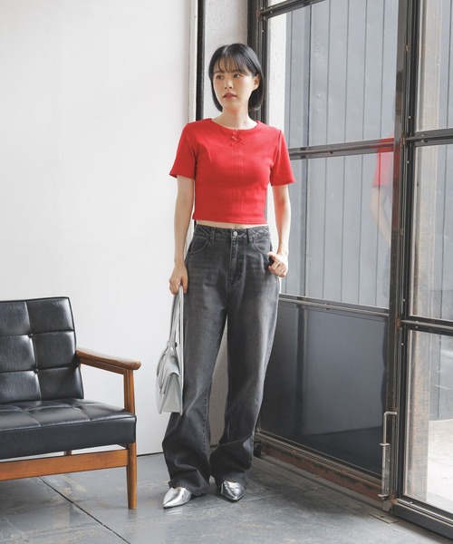 3.3 Field Trip (3.3フィールドトリップ)の「3.3 Field Trip/フロントリボンT(Tシャツ/カットソー・レディース・ネイビー/ホワイト/レッド・FREE)」の4枚目の写真