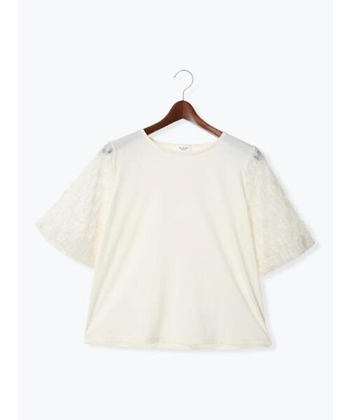 tシャツ 袖チュール切り替えトップス　Tシャツ・カットソー レディース Te chichi TERRASSE（テチチテラス）の「チュールフリンジ袖切替