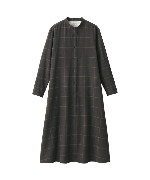 無印良品(ムジルシリョウヒン)の「婦人 両面起毛フランネル スタンドカラー長袖ワンピース(ワンピース・レディース・ダークグリーン/ブラウン系/ベージュ系/ダークネイビー・XL/L/M/S)」の10枚目の写真