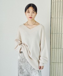 REFLEM/レフレム ファイヤーパターン プルオーバーニット Vネック REFLEM【レフレム】オーバーステッチデザインブロークンニット/全3色