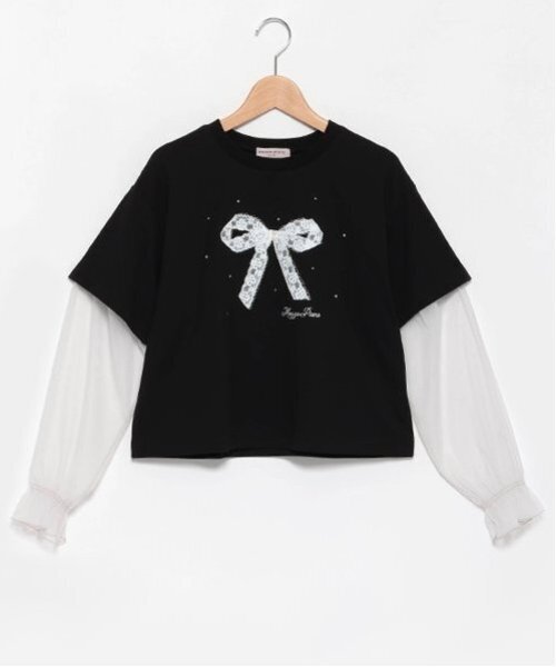 セール】袖チュールレイヤードTシャツ（Tシャツ/カットソー