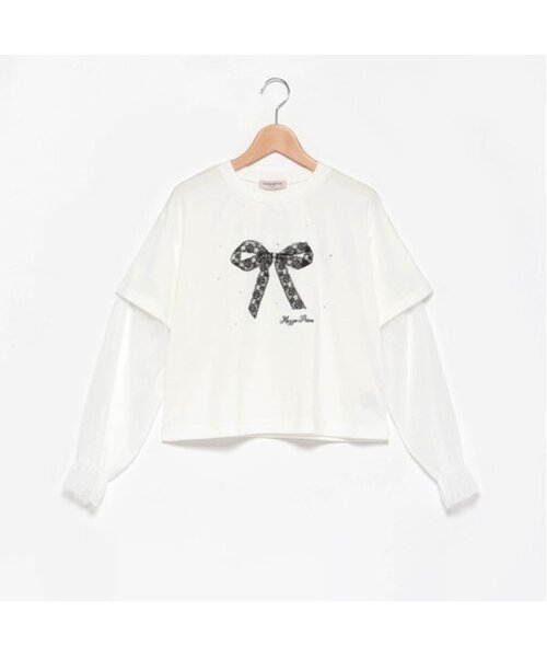 セール】袖チュールレイヤードTシャツ（Tシャツ/カットソー