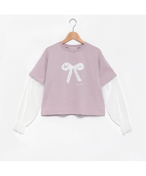 セール】袖チュールレイヤードTシャツ（Tシャツ/カットソー