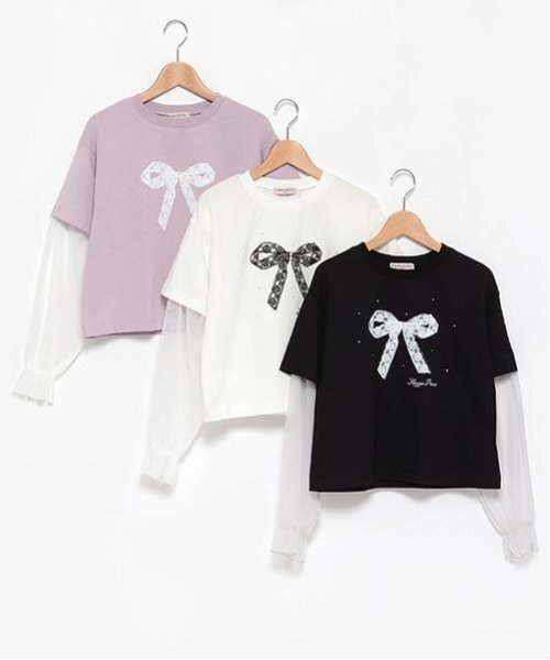 mezzo piano Junior(メゾピアノジュニア)の「袖チュールレイヤードTシャツ(Tシャツ/カットソー・キッズ・ライトピンク/ブラック/オフホワイト・S/M/L)」の13枚目の写真