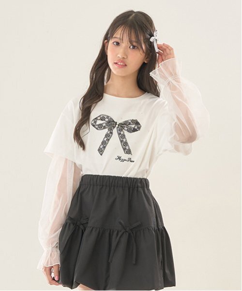 mezzo piano Junior(メゾピアノジュニア)の「袖チュールレイヤードTシャツ(Tシャツ/カットソー・キッズ・ライトピンク/ブラック/オフホワイト・S/M/L)」の15枚目の写真