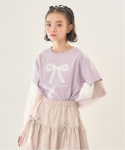 mezzo piano Junior(メゾピアノジュニア)の「袖チュールレイヤードTシャツ(Tシャツ/カットソー・キッズ・ライトピンク/ブラック/オフホワイト・S/M/L)」の17枚目の写真