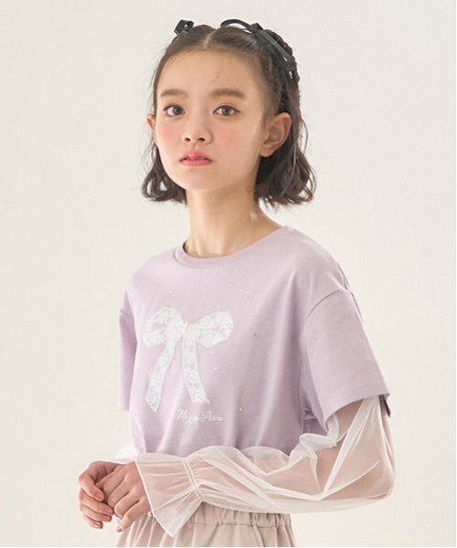 mezzo piano Junior(メゾピアノジュニア)の「袖チュールレイヤードTシャツ(Tシャツ/カットソー・キッズ・ライトピンク/ブラック/オフホワイト・S/M/L)」の18枚目の写真