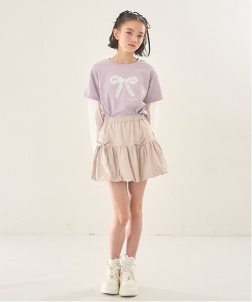 mezzo piano Junior(メゾピアノジュニア)の「袖チュールレイヤードTシャツ(Tシャツ/カットソー・キッズ・ライトピンク/ブラック/オフホワイト・S/M/L)」の19枚目の写真