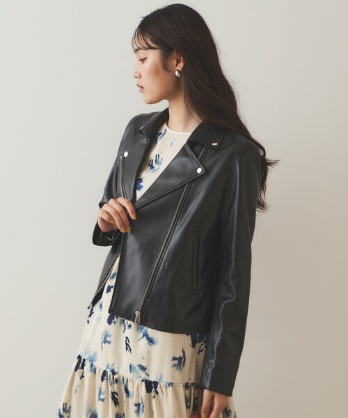 OPAQUE.CLIP（オペークドットクリップ）の「◆シンセティックレザーライダースジャケット【洗える】（ライダースジャケット・レディース・ブラック・42/40/38/36）」の2枚目の写真