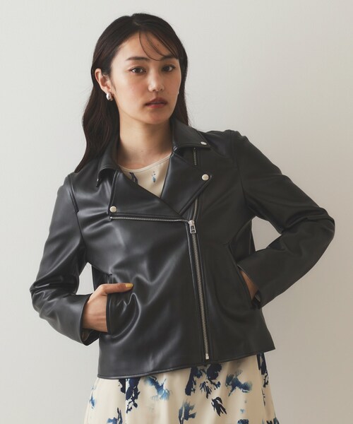 セール】シンセティックレザーライダースジャケット【洗える