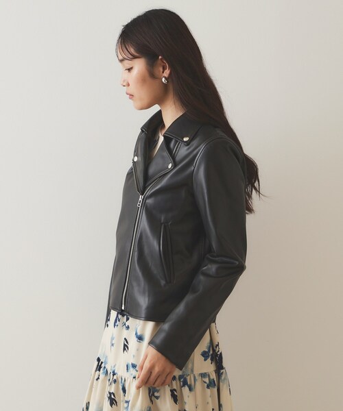 セール】シンセティックレザーライダースジャケット【洗える