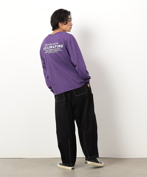 Purple&Yellow（パープルアンドイエロー）の「刺繍×プリント長袖クルーネックＴシャツ（Tシャツ/カットソー・メンズ・ホワイト/パープル/ブラック・SMALL/MEDIUM/LARGE）」の4枚目の写真