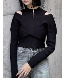 MURUA | カシュクールハーフジップトップス(ニット/セーター)