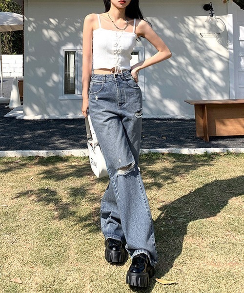 Miniministore(ミニミニストア)の「ダメージデニムパンツ レディースおしゃれ(デニムパンツ・レディース・ブルー・S/XL/L/M)」の22枚目の写真