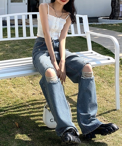 Miniministore(ミニミニストア)の「ダメージデニムパンツ レディースおしゃれ(デニムパンツ・レディース・ブルー・S/XL/L/M)」の20枚目の写真