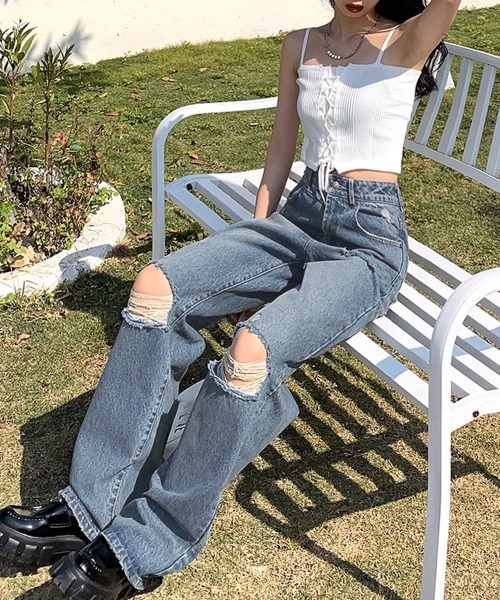 Miniministore(ミニミニストア)の「ダメージデニムパンツ レディースおしゃれ(デニムパンツ・レディース・ブルー・S/XL/L/M)」の17枚目の写真