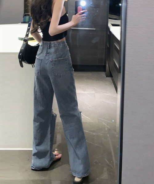 Miniministore(ミニミニストア)の「ダメージデニムパンツ レディースおしゃれ(デニムパンツ・レディース・ブルー・S/XL/L/M)」の15枚目の写真