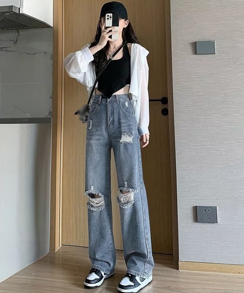 Miniministore(ミニミニストア)の「ダメージデニムパンツ レディースおしゃれ(デニムパンツ・レディース・ブルー・S/XL/L/M)」の13枚目の写真
